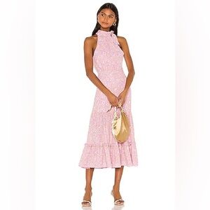 NWT LIKELY Mona Ruffled Floral Midi Dress Pink Size 0